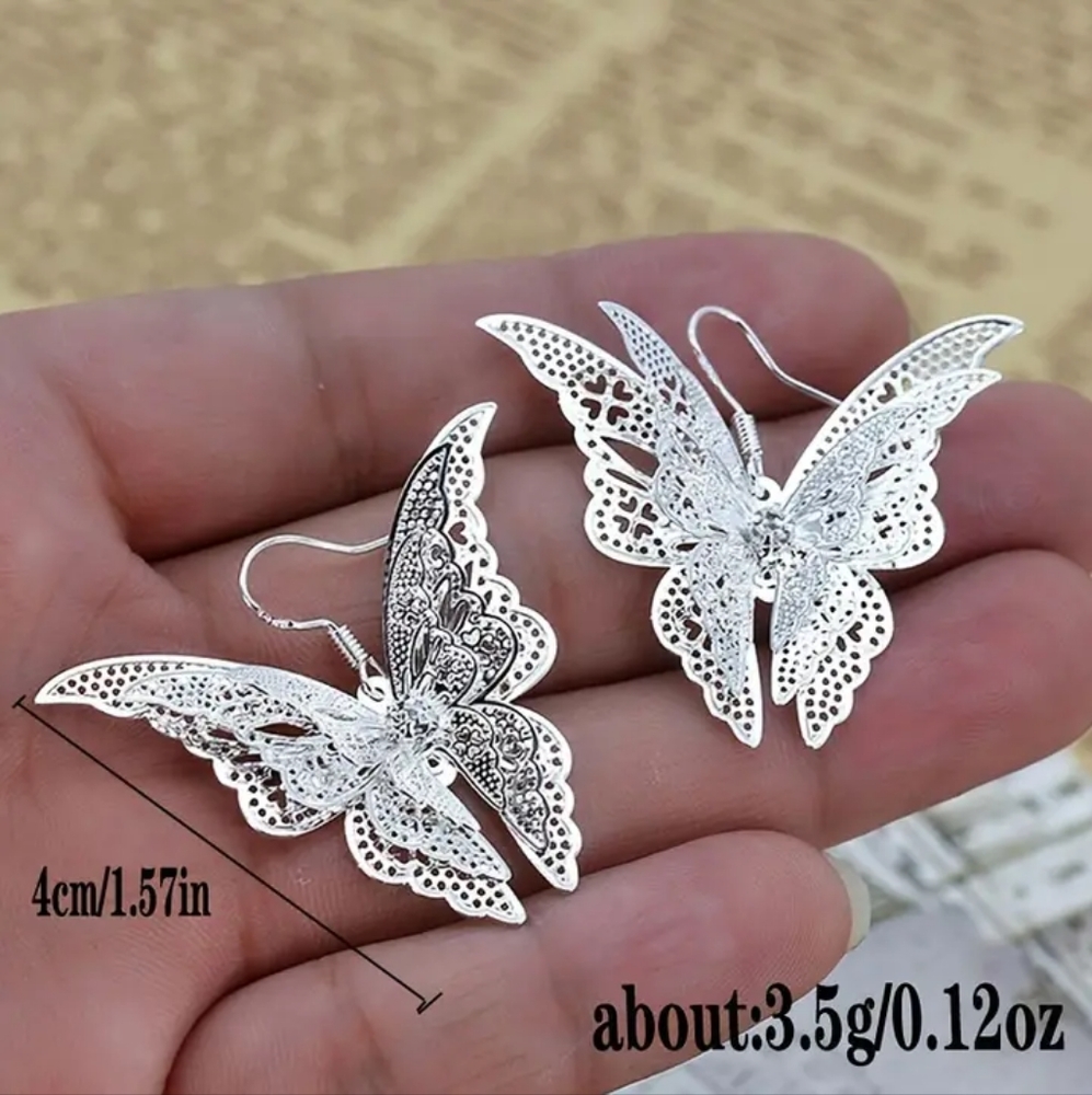 STERLING SILVER PLATED BUTTERFLY EARRINGS WITH CZ ASCENT STONE - Picture 2 of 3